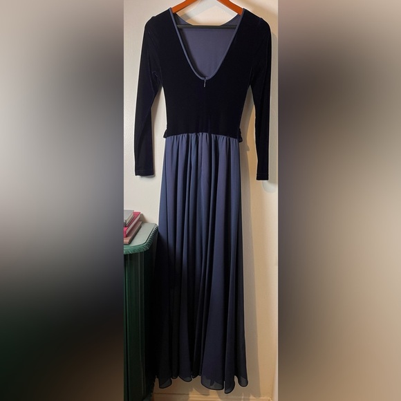 Scott McClintock Velvet & Chiffon Holiday Blue Bow Waist Long‎ Gown Dress Sz 6 - Picture 2 of 11
